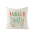 Christmas polyester pillowcase with HOLLY JOLLY print and holiday icons on beige base - Holly Jolly (JYM074-18)
