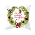 Kerst kussensloop met kranspatroon, dennenappels en rode strik op witte perzikhuid stof - Handbeschilderde Kerstkrans Stijl (TPR232-2) / 45x45cm