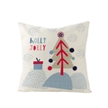 Polyester Christmas pillowcase with red tree and Holly Jolly print on beige fabric - Jym074-21 / 45*45cm (Pillow Not Included)
