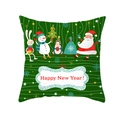 Green Christmas pillow case with cartoon Santa and Happy New Year peach skin fabric - Green Festive Cartoon Mix (TPR232-8) / 45x45cm