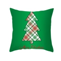 Green peach skin pillowcase featuring a plaid Christmas tree and Merry Christmas text - Plaid Patchwork Christmas Tree (TPR232-13) / 45x45cm
