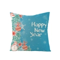 Blue festive Christmas pillowcase with snowman and Happy New Year text print - Jym074-31 / 45*45cm (Pillow Not Included)