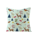Festive Christmas pillow case with reindeer and red bird print on light cyan polyester - Jym074-37 / 45*45cm (Pillow Not Included)