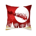 Square red Christmas peach skin pillow cover with Santa Claus and reindeer sleigh silhouette - Moonlight Reindeer Forest Silhouette (TPR222-10) / 45*45cm (Insert Not Included)