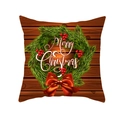Green Christmas pillowcase with pine wreath and red bow on vintage wood texture - Wood Grain Pine Bow Wreath (TPR232-25) / 45x45cm