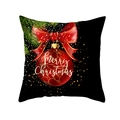 Christmas pillowcase with red ornament and Merry Christmas script on black peach skin fabric - Black Red Bow Ornament Ball (TPR232-26) / 45x45cm
