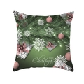 Green Christmas pillowcase with pine leaves, pink baubles, and Merry Christmas text - Dark Green Pink Ball Snowflake Gift (TPR232-28) / 45x45cm