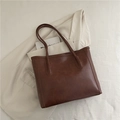 Retro deep brown tote bag in premium faux leather with large capacity and minimalist design - No Pendant / Brown