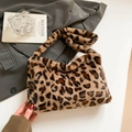 Chic faux fur shoulder bag with leopard print and a soft, fluffy plush texture - Brown