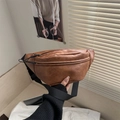 Classic caramel brown leather waist bag with adjustable strap for outdoor sports and fashion - Brown
