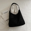Large black leopard print tote bag with soft texture and stylish urban aesthetic - Black
