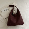 Large dark brown leopard print tote bag with minimalist shoulder strap on white fabric - Red
