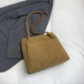 Brown leather tote bag with braided shoulder strap and vintage matte finish - Brown
