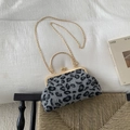 Retro handtas met luipaardprint gouden ringgreep en kettingriem voor dames - Grijs