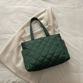 Bolso tote acolchado verde oscuro con diseño de diamantes y gran capacidad - Verde