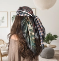 90cm satin paisley silk scarf for women styled as a bohemian hair accessory in dark green - 90cm X 90cm / Paisley Patchwork Black Green