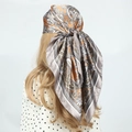 90cm satin paisley silk scarf in bronze and grey worn as a retro bohemian headscarf - 90cm X 90cm / Paisley Gold