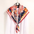 Artistic graffiti print silk scarf with floral patterns for women in vibrant colors - Red Nepal