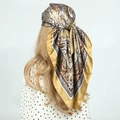 90cm satin square scarf with paisley print worn as a bohemian style headband for women - 90cm X 90cm / Paisley Yellow