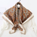 90x90cm silk square scarf featuring orange and brown geometric H-letter pattern print - Khaki Geometric Pattern