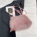 Plush pink faux fur shoulder bag with slender matching leather straps and soft texture - Deep Pink