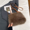 Brown faux fur crossbody bag with soft plush texture and slim leather shoulder strap - Brown