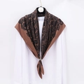 Vintage paisley silk scarf in brown and black with a silver buckle on a hanger - Coffee