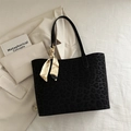 Classic black leopard print tote bag with a decorative scarf for professional commuting - Black