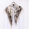 90x90cm vintage paisley floral printed silk square scarf in black and beige finish - Khaki Chain