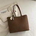 Brown leopard print suede tote bag with decorative vintage silk scarf handle - Brown