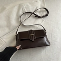 Dark brown retro underarm bag with white contrast stitching and gold metal buckle - Dark Brown