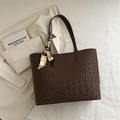 Large brown suede leopard print tote bag with decorative silk scarf and spacious interior - Brown