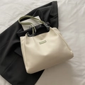 Cream tote bag with light green straps and silver chains on a black blazer - No Pendant / Green Without Pendant