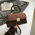Vintage zweifarbige braune Handtasche mit goldener Metallschnalle und Ledergriff - Braun