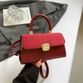 Red vintage crossbody handbag with suede contrast panel and gold buckle hardware - Red