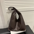 Grand sac cabas minimaliste en cuir marron pour femme, sac à main porté épaule élégant - Marron