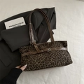 Borsa tote leopardata vintage in finto scamosciato con cinturino a fibbia e tracolla regolabile - Senza Ciondolo / Leopardo verde