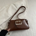 Dark brown faux leather underarm bag with silver square buckle and adjustable strap - Light Brown