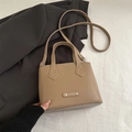 Khaki faux leather mini bucket bag with fashion plaque and adjustable strap - Khaki