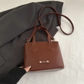 Fashionable small dark brown crossbody bucket bag with silver FASHION metal plate - Dark Brown