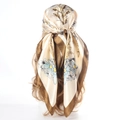 Sciarpa di seta con stampa leopardata oro champagne indossata come fascia elegante - Stile Floreale Botanico Vintage (MS82) / Fiore Cachi