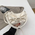 Elegant white bow handbag with pearl chain decoration and sleek metal shoulder strap - White