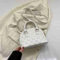 Mini borsa a cupola bianca con motivo a scacchi goffrato e tracolla regolabile - Bianco