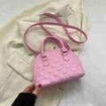 Borsa a mano quadrata rosa con trama intrecciata e tracolla rimovibile - Rosa