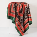 Sciarpa in seta satinata leopardata con motivi rossi e verdi su supporto bianco - Verde-B