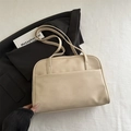 Minimalist beige PU leather shoulder bag with front pocket for daily commute - Khaki