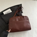 Minimalist brown PU leather shoulder bag with front pocket and double straps - Brown