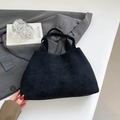 Retro black suede handbag in minimalist trapezoid style with wide handle for women - Black