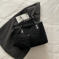 Ensemble cabas léopard noir avec pochette assortie et rivets dorés élégants - Noir
