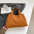 French minimalist brown suede tote bag in caramel finish with wide dual handles - Brown